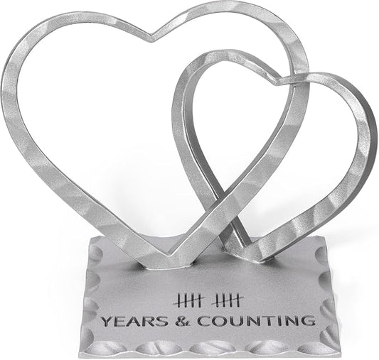 Vastsea 10 Year Anniversary Wedding Gifts for Him Her - 10th Anniversary Tin Gift for Wife Couples Husband, Hearts Sculpture Home Decor & Card & Gift Box