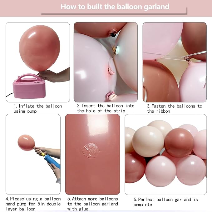 Dusty Pink Balloon Arch Kit, Double Stuffed Dusty Rose Muave Light Pink Cream Balloons Blush Nude Balloon Garland for Boho Baby Shower Bridal Shower Birthday Valentine Mother's Day Party Decorations