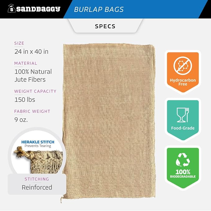 Sandbaggy Burlap Bags Large 24" x 40" - Potato Sack Race Bags for Kids & Adults | Perfect Birthday Party Game | Shrub & Plant Frost Protection - Food Grade (Pack of 100)