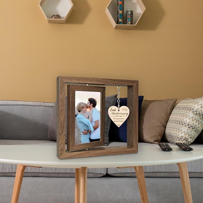 EYITUPC 2 Year Wedding Anniversary Picture Frame Gifts, 2nd Anniversary Frame for Husband Wife Couples (Display Two 4x6)