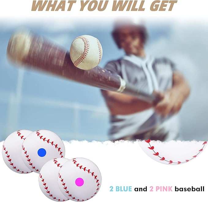 ARELUX Gender Reveal Baseball Color Powder Exploding Ball Kit 4 Baseballs Full Powder Great Smoke for Baby Boys Girls Gender Reveal Party for Baseball Theme