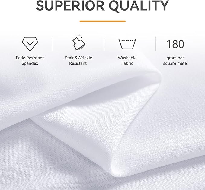 Outpain White Spandex Table Clothes for 8 Foot Rectangle Tables-3Pack 8FT Spandex Fitted Table Cover, Wrinkle Free Tablecloths with Skirt for Parties, Wedding, Birthday, Banquet, Festival