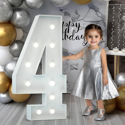 Marquee Numbers 4 Feet Tall: Large 4th 14th 40th Birthday Decorations for Her Him 4FT Light Up Numbers White Anniversary Party Decor Big Backdrop Foam Cardboard Number 4