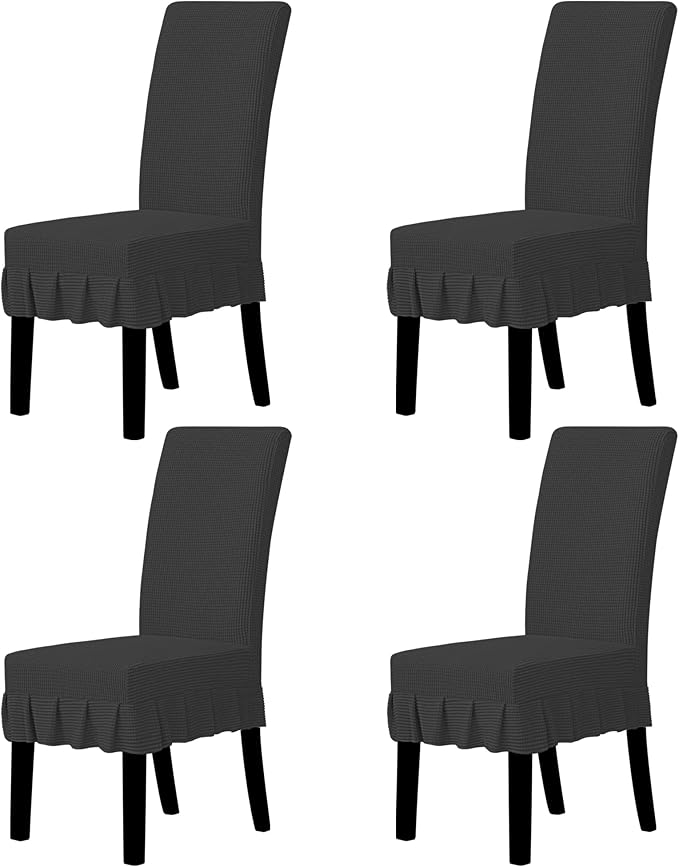 Easy-Going Dining Chair Covers Stretch Parsons Chair Slipcover with Skirt Chair Covers for Dining Room Restaurant Banquet (4 PCS, Dark Gray)