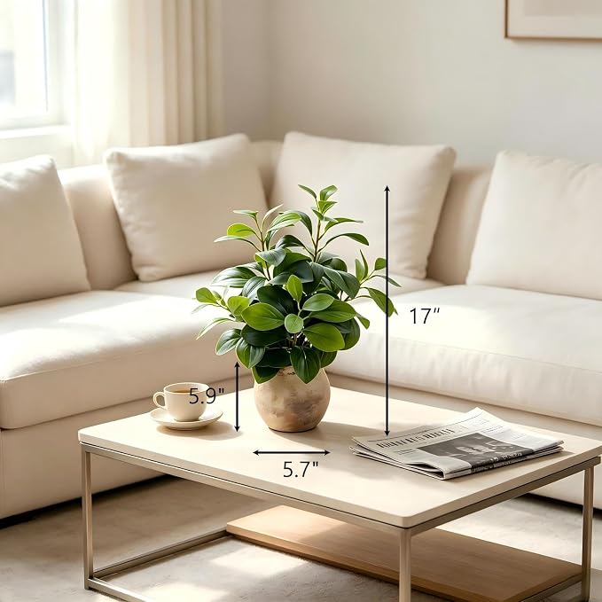 AlphaAcc 17" Artificial Fig Leaf Plant in Vintage Ceramic Pot - Faux Ficus Greenery for Kitchen, Living Room & Rustic Decor