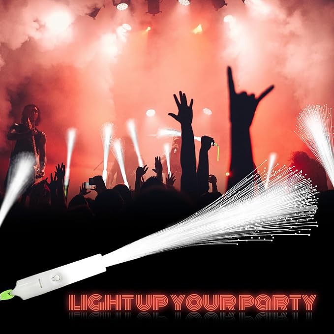 SHQDD 24 PCS White LED Fiber Optic Wands, Wedding & Party Supplies, Glow & Flashing Wands for Glow Party, Bar DJ, Halloween & New Year