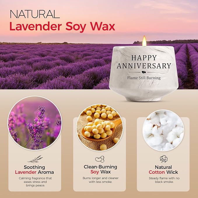 Happy Anniversary Candle – Aniversario Gifts for Couple,Women,Men 6oz Lavender Scented Candle,Anniversary Romantic Gifts for Him & Her