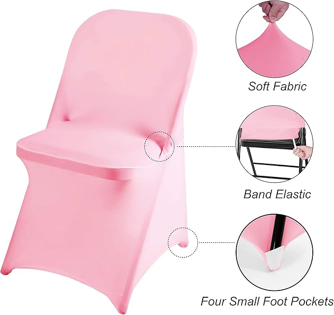 magalo 12 Pack Pink Spandex Folding Waterproof Chair Cover, Stretch Chair Cover Protector for Wedding, Party, Dining Banquet and Other Special Events