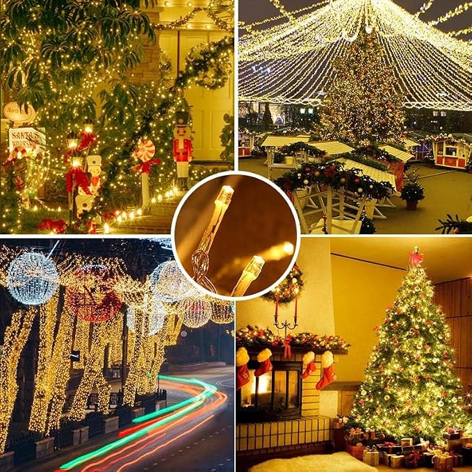 weillsnow 164 FT 500 LED Fairy Lights Outdoor, Warm White String Lights with Timer & 8 Modes, Waterproof Plug in Christmas Lights for Bedroom Wedding Party Decor