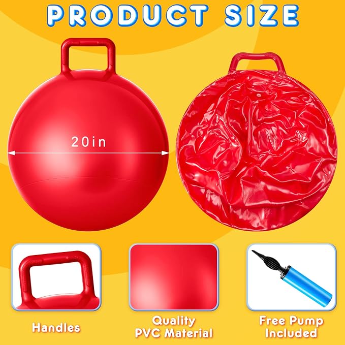 Lewtemi 6 Pcs Hopper Ball for Kids 20 Inch Jumping Hopping Inflatable Bouncing Ball with Handle and Air Pump for Indoor Outdoor Games Sport Exercise Fun Easter Basket Stuffers Gifts(Rainbow Colors)