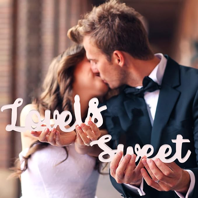 Love Is Sweet Table Decor Hollow Sign Wooden Love Is Sweet Sign for Dessert Table Freestanding Wood Is Wooden Letter Top for Wedding Shelf(White)