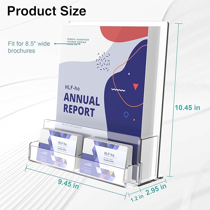 Brochure Holder 8.5x11 Inch Acrylic Literature Holders Clear Flyer Display Stand with Business Card Slot Pamphlet Holder Multi Purpose Organizer for Office, Lobby, Hotels, Trade Shows, 2 Pack