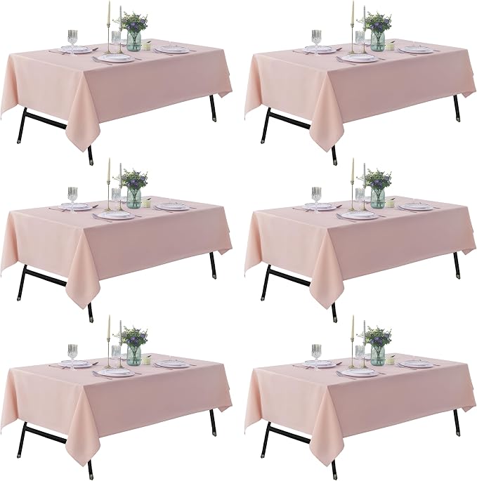 6-Pack 60x144 inch Dusty Pink Table Cloths, Solid Stain and Wrinkle Resistant Oblong Tablecloth, Premium Plain Weave Polyester Fabric Rectangle Table Linen Covers for Hotel, Banquet