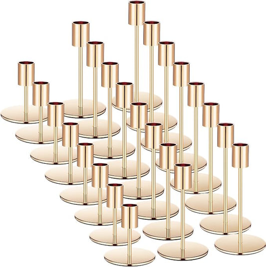 Sieral Candle Holders Bulk Taper Candlesticks Holders Set Modern Decorative Metal Candelabras for Wedding Anniversary Home Dinning Table Centerpiece Xmas Party Decor(Gold,24 Pcs)