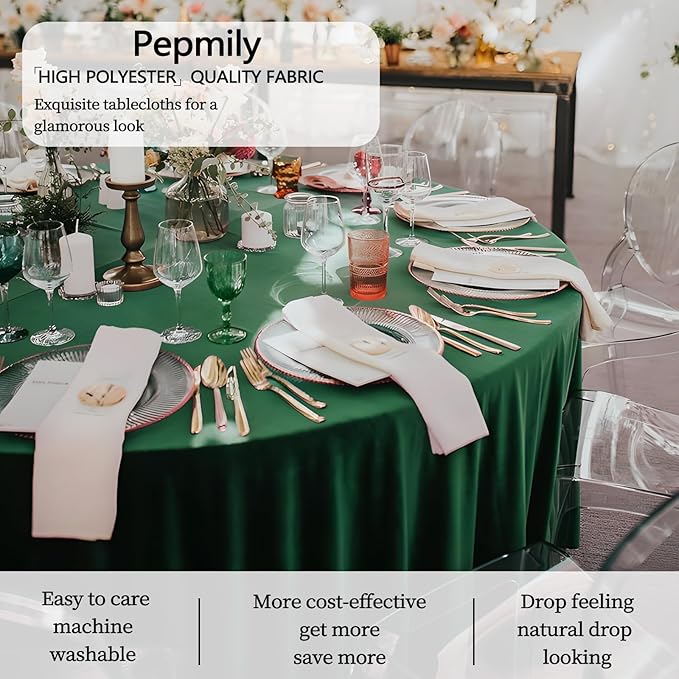 8 Pack Dark Green Round Tablecloth 120 Inch Round Table Cloth, Wrinkle Resistant and Washable Tablecloth Polyester Fabric Table Cloth Round Table Cover for Dining Wedding Banquet Party