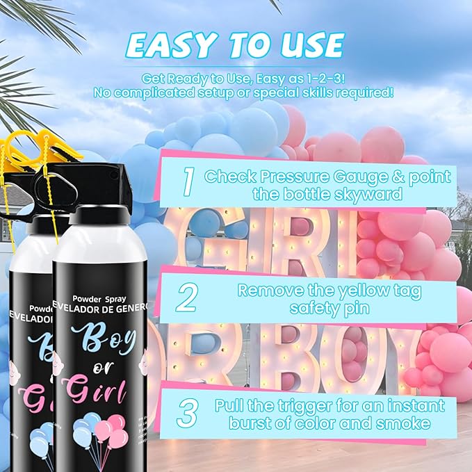 Colorful Corn Powder 2Pack Gender Reveal Fire Extinguisher Blue or Pink Smoke for Boy or Girl Reveal Party Gender Reveal Extinguishers Colored Powder for Baby Gender Reveal Party Decorations Ideas