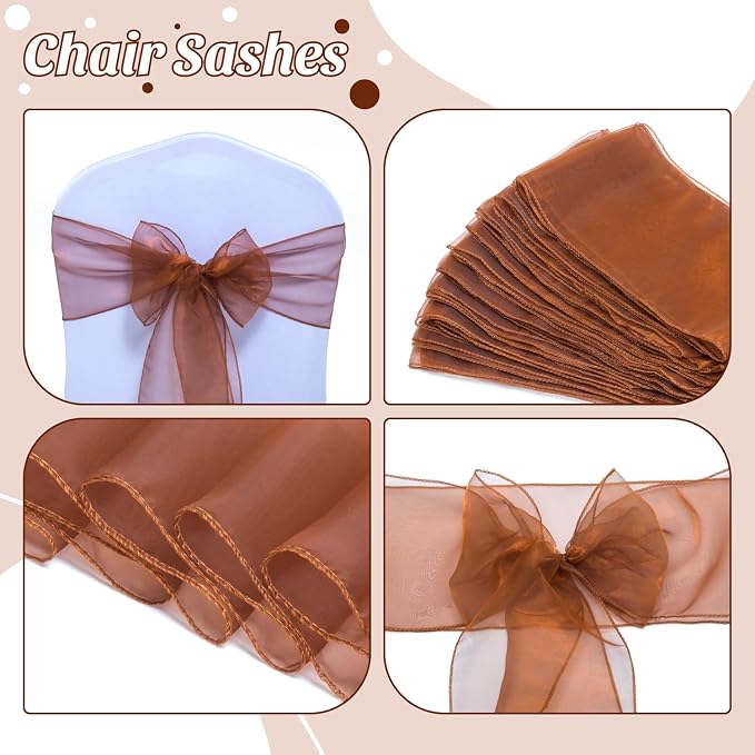 MDS® Pack of 200 Organza Chair Sashes for Wedding Decoration, Reusable Sheer Chair Bows for Banquet Chair Cover, Reception, Bridal Shower, Baby Shower, Birthday Party & Special Events - Bronze