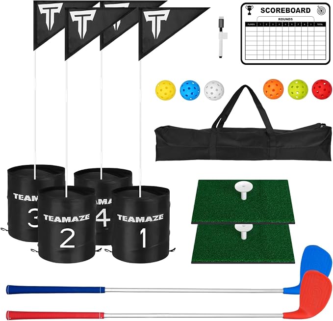 Battle Golf Yard Game Set - Backyard Golf Challenge for Adults | Portable Bucket Golf Course with Clubs & Balls | Outdoor & Indoor Backyard Games for Lawn, Park, Beach, Camping, and Home