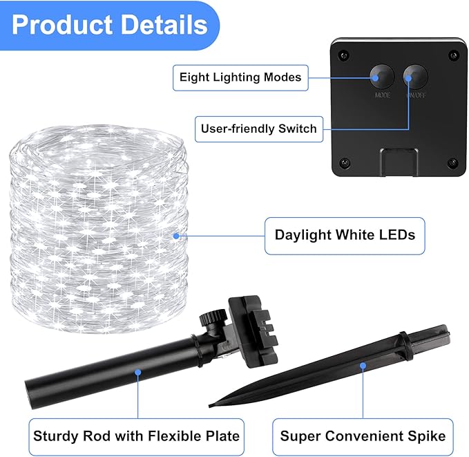 Brightever Solar String Lights Waterproof 288FT, 4-Pack Each 72FT 200 LED Solar Powered Fairy Lights with 8 Modes, Solar Twinkle Lights for Outside, Tree, Backyard, Balcony, Christmas (Daylight White)