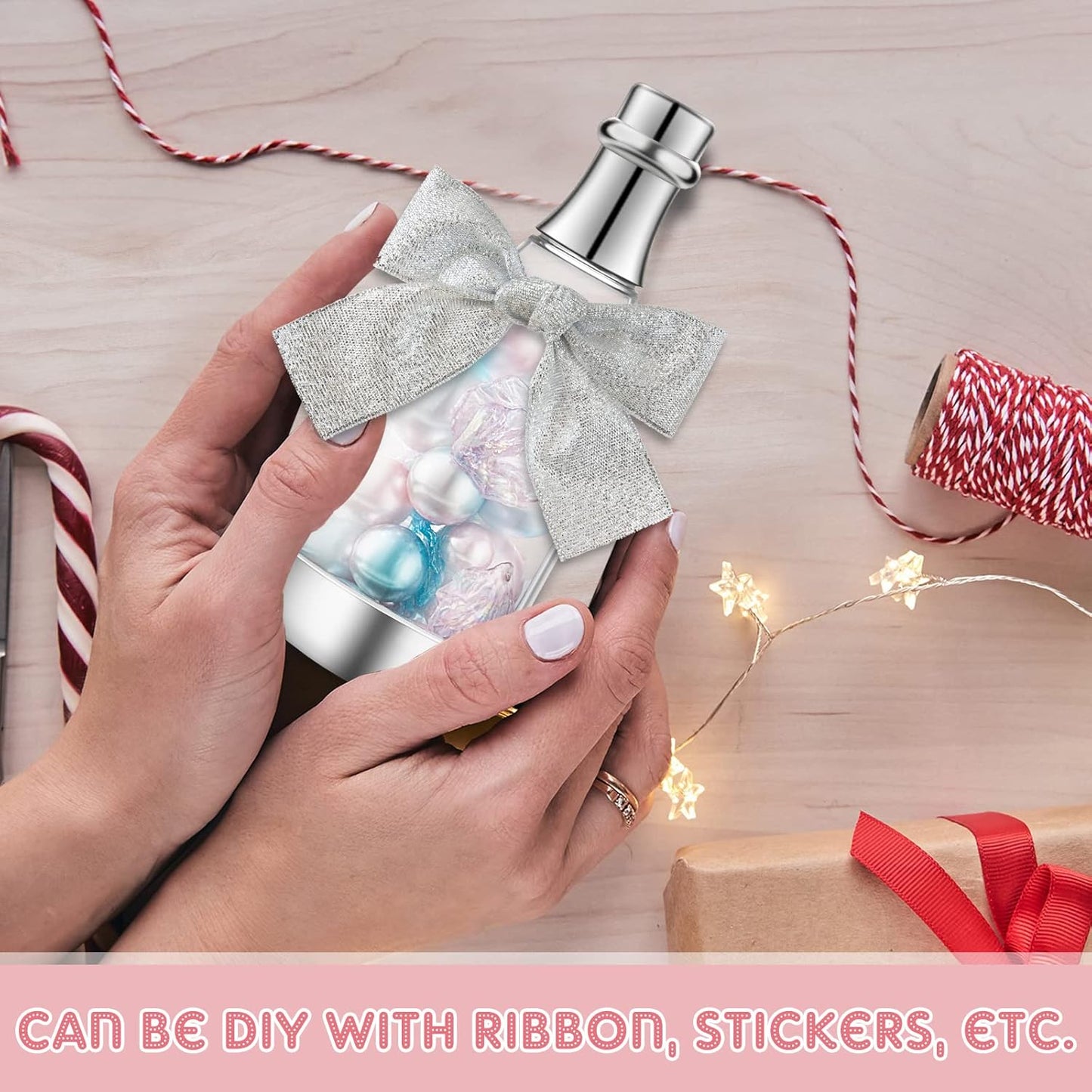 Cunhill 18 Pieces Mini Champagne Bottles Container Bulk Plastic Small Champagne Candy Bottles DIY Favor Mini Candy Jars Wedding Favors for Wedding Bridal Baby Shower Birthday(Clear and Silver)