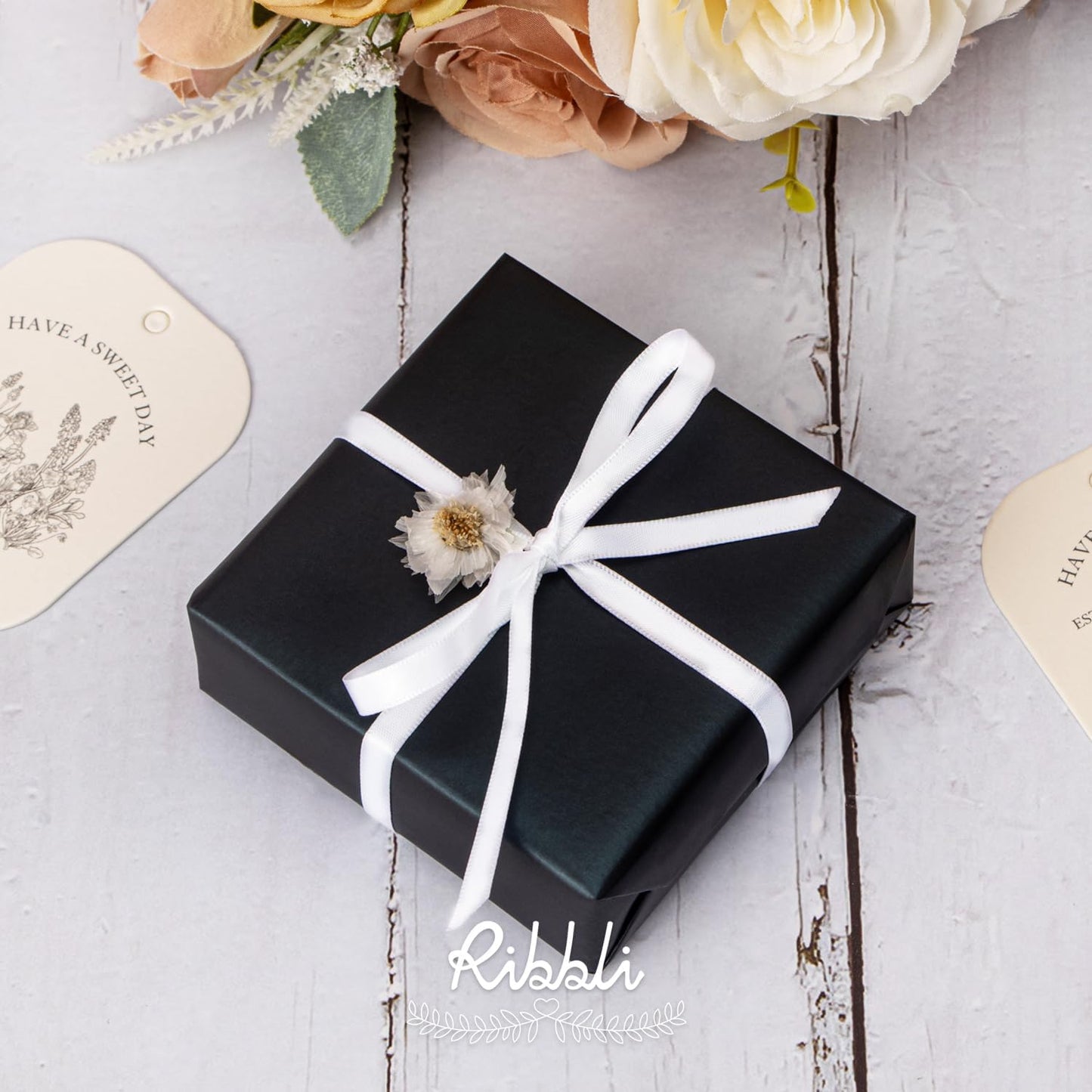 Ribbli Double Faced White Satin Ribbon,1/4” x Continuous 25 Yards,Use for Bows Bouquet,Gift Wrapping,Floral Arrangement