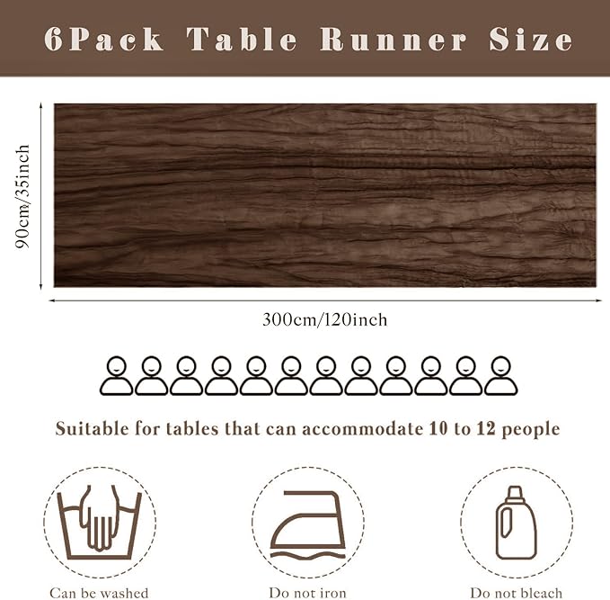 6 Pcs Cheesecloth Table Runner 10FT Brown Runner for Tables Gauze Fabric 35 x 120 Inches Long Boho Table Runner Decor Rustic Sheer Runner for Wedding Birthday Bridal Shower Party (Brown)