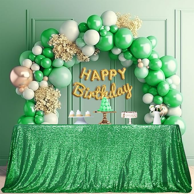 Eternal Beauty Green Tablecloth, 90x132 Inch Sequin Rectangle Glitter Table Cover for Cake Dessert Exhibition Party Birthday Events
