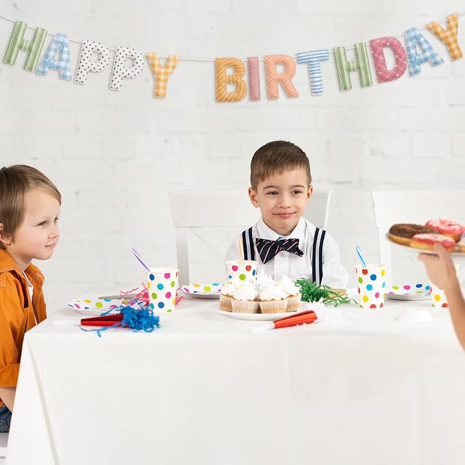Mindsoft Felt Happy Birthday Garland Rainbow Banner Reusable Happy Birthday Sign Party Supply for Party Decor (Flower Color,Stripe)