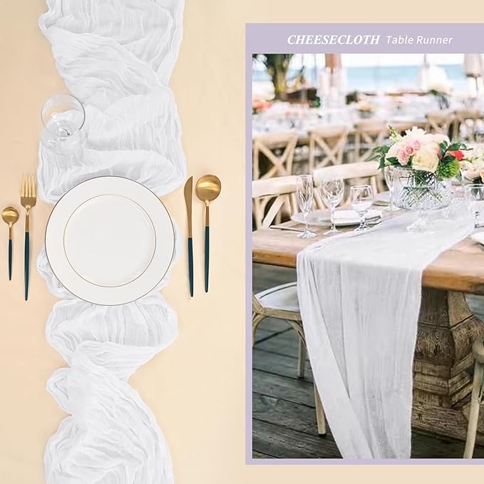 20 Pack White Cheesecloth Table Runner 20 x 120 inch Boho Gauze Cheese Cloth Table Runner Vintage Rustic Romantic Sheer Runners for Wedding Bridal Shower Birthday Party Cake Table Decorations