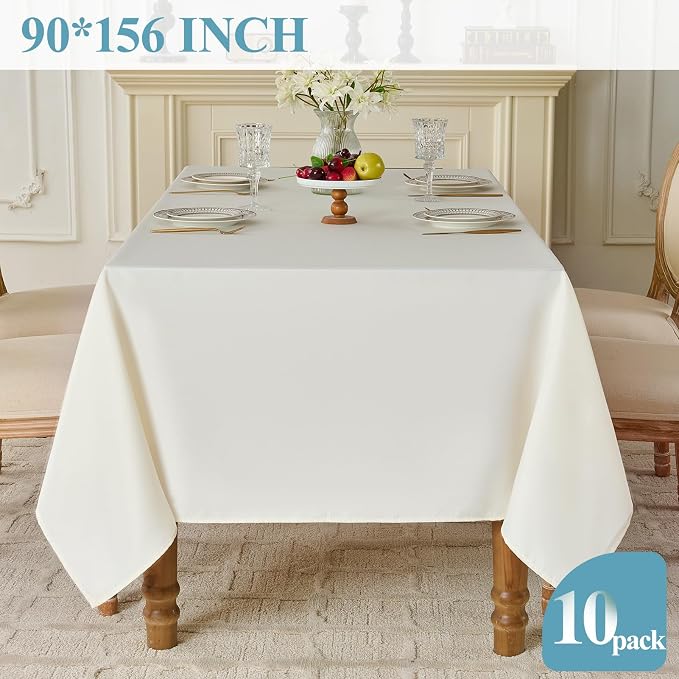 VidaFete Tablecloth 10 Pack 90 * 156inch Rectangle Table Cloth Polyester, Stain Wrinkle Resistant Polyester Dining Table Cover for Kitchen Dinning Party Wedding Rectangular Buffet Decoration(Ivory)