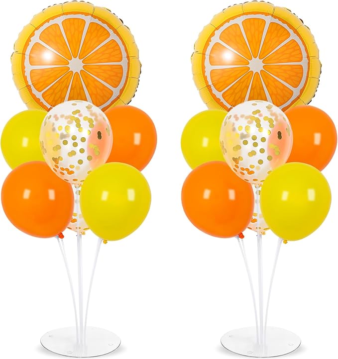 Little Cutie Fruit Party Balloons Stand Kit 2 Sets With 2 Orange Slice Foil Balloons Orange Yellow Gold Confetti Balloon Centerpiece for Tables for Birthday Party Little Cutie Baby Shower Decorations