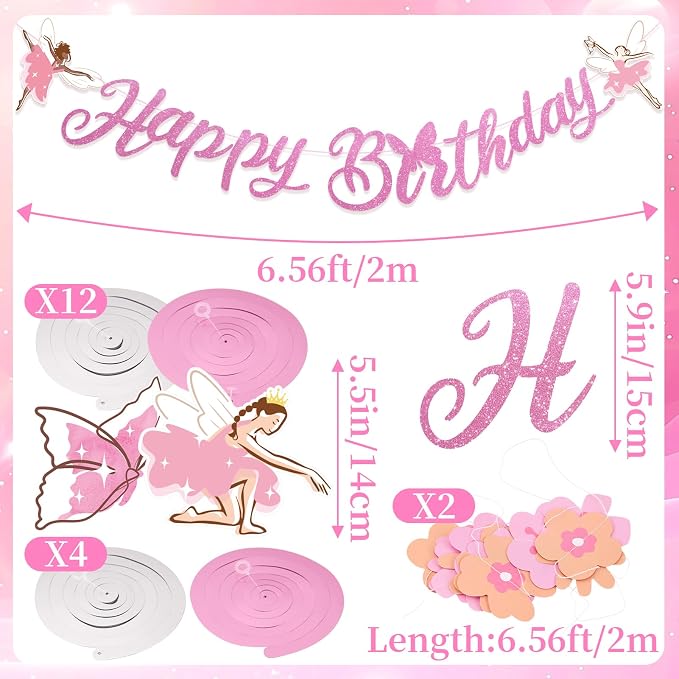 SUNBEAUTY Ballerina Birthday Party Decorations Pink Ballet Girls Happy Birthday Banners Ballet Themed Hanging Banner Flower Garland Wall Ceiling Decor for Girls Tutu Dance Party Supplies