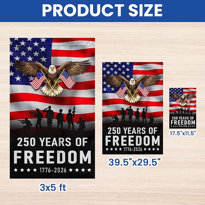 FLAGWIX American 250 Years Anniversary Flag - Polyester Double-sided Army Veteran House Flags For Outside (29.5" x 39.5") - 4th of July Memorial Day Decorations for Home Yard Garden Decor Banner