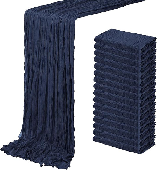 16 Pack Navy Blue Cheesecloth Table Runner 20 x 120 inch Gauze Table Runners 10 FT Long,Semi Sheer Boho Cheese Cloth Fabric Table Runner Bulk for Wedding,Party,Baby Shower,Bridal Shower Decoration