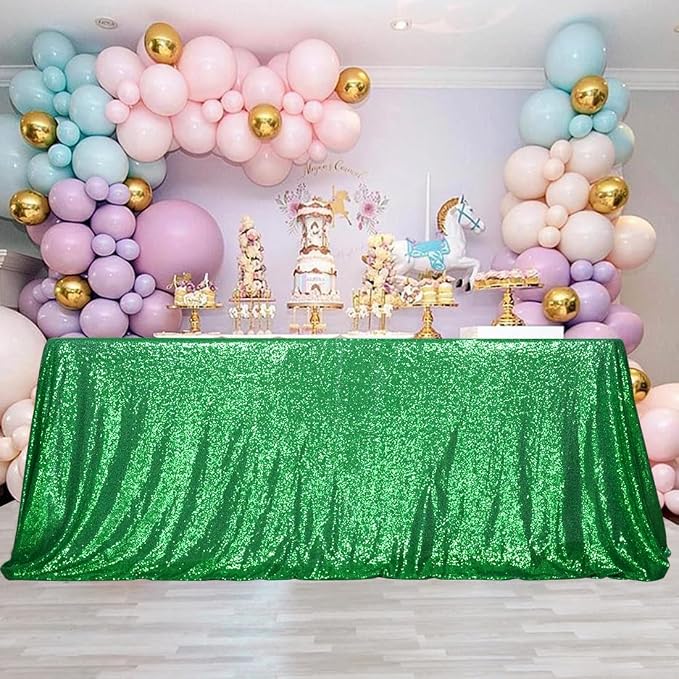 Eternal Beauty Green Tablecloth, 50x50 Inch Sequin Square Glitter Table Cover for Cake Dessert Exhibition Party Birthday Events