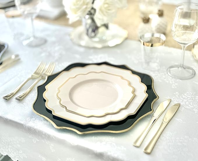 " OCCASIONS " 80 Plates Pack,(40 Guests) Heavyweight Wedding Party Disposable Plastic Plates Set -40 x 10.5'' Dinner + 40 x 8'' Salad/Dessert Plate (Imperial Ivory & Gold)