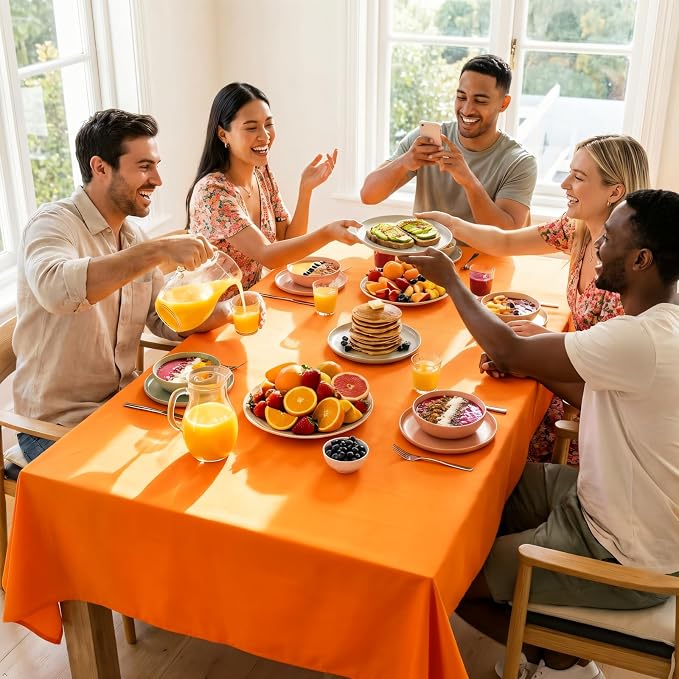 8 Pack Orange Tablecloth 60 x 102 Inch Rectangular for 6 Foot Rectangle Tables, Wrinkle Resistant Orange Table Cloth Washable Polyester Fabric for Buffet Wedding Party Banquet