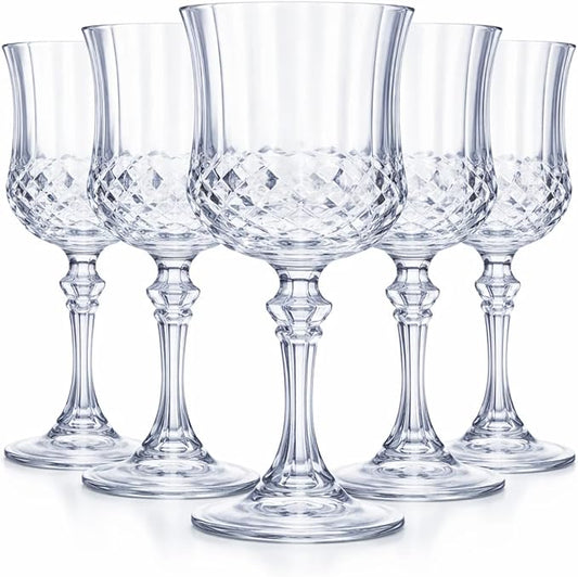 Pinkunn 6 Pcs 7 oz Plastic Vintage Wine Glasses Reusable Colored Goblets Patterned Drinking Water Glasses Cup Dishwasher Safe for Mother's Day Wedding Reception Party Supplies (Transparent)