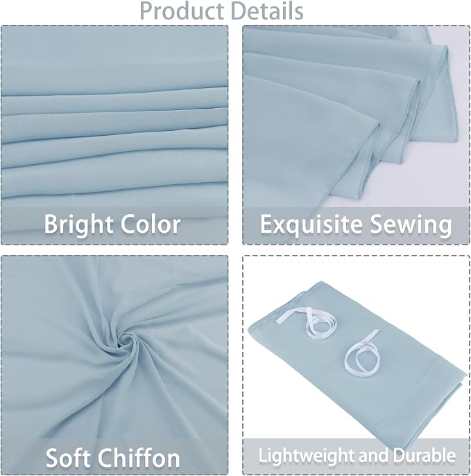 Fivenl 12 Pack Chiffon Table Runner - 27 x 120 Inches Sheer, Romantic for Wedding, Birthday, Party & Shower Decoration (Light Blue)