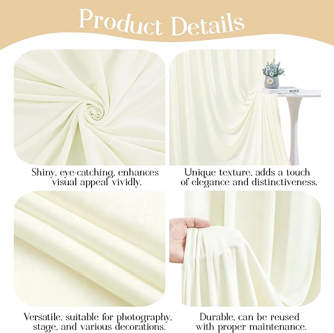 10 x 10ft Ivory Backdrop Curtains, Cream Wrinkle Free Draping Fabric Wedding Birthday Baby Bridal Shower Graduation Party Drapes for Backdrop Photography Photo Booth Background Decoration