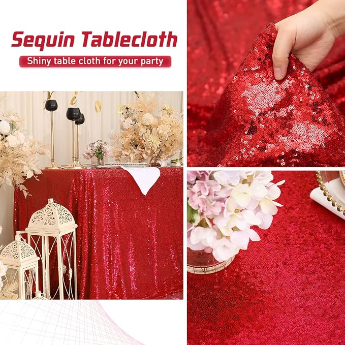 Eternal Beauty Red Tablecloth, 60x102 Inch Sequin Christmas Rectangle Table Cover for Mother's Day Cake Dessert Exhibition Party Birthday Events