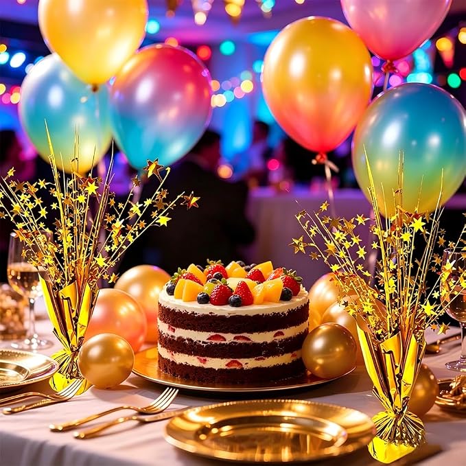6 Pack Gold Star Burst Table Centerpieces, Metallic Foil Spray Table Decorations, Shiny Party Table Toppers for Birthday, New Year, Wedding, Anniversary, Graduation, Holiday Party Supplies