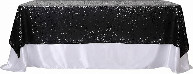 Poise3EHome Black Sequin Tablecloth 50×72 Inch Rectangle Table Cover Overlay for Birthday Halloween Party Holiday Baby Shower Decoration