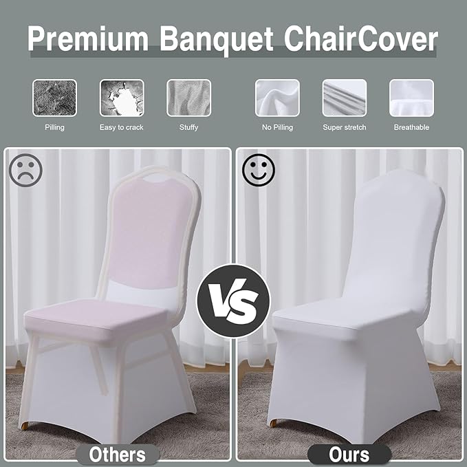 100 PCS Banquet Chair Covers for Wedding Universal Polyester Spandex Chair Cover Stretch Slipcovers for Party Dining Flat-Front Chair (White)