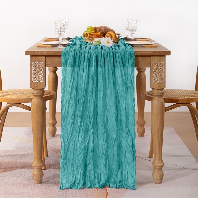MLMC Teal Table Runner 10ft Rustic Spring Cheesecloth Table Runner Gauze Cheese Cloth Centerpiece Decororations 35x120 Inches for Easter Wedding Baby Shower Outdoor Picninc Decor