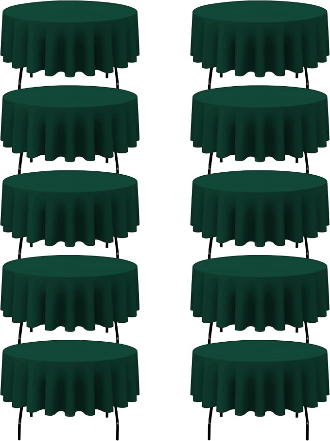 BRILLMAX 10 Pack Hunter Green Round Tablecloths 90 Inch for 60” Tables - 150 GSM Polyester Fabric, 15" Standard Drop, Water, Stain & Wrinkle Resistant Cloth Cover for Wedding Reception Banquet Dining