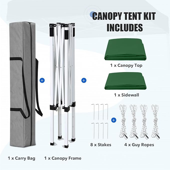 EAGLE PEAK Pop up Canopy 5x5, Outdoor Portable Canopy Tent with One Removable Sunwall, Carry Bag Included, Green