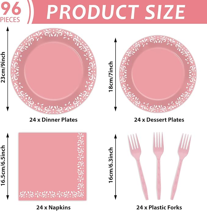 96 Pcs Pink Cielito Party Theme Lindo Decorations Mexican Disposable Plates Mexicanos Baby Shower Decorations Pink Mexican Dinnerware for Baby Shower Wedding Birthday Party Supplies Serves 24 Guests