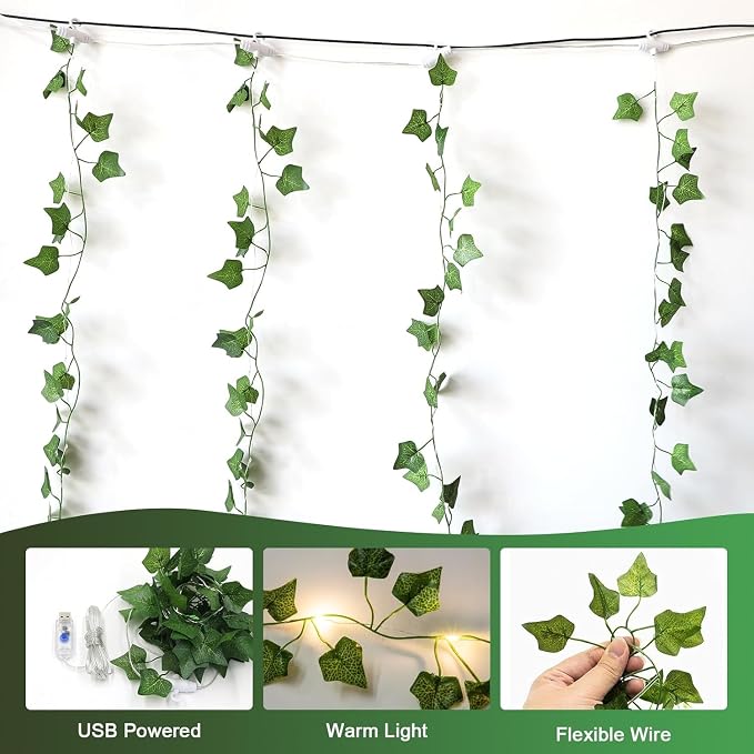 A.bigwhale Vines Lights for Bedroom, 6.5ft x 6.5ft Ivy Garland with 200 LED Vine Artificial Fairy Lights Curtain 8 Modes, USB Hanging Vine Lights for Wedding Window Wall Party Christmas Decoration