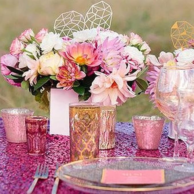 12 Packs Sequin Table Runner Hot Pink 12 X 108 Inch Glitter Dining Table Runner for Birthday Wedding Engagement Bridal Baby Shower Bachelorette Holiday Celebration Party Supplies Decorations